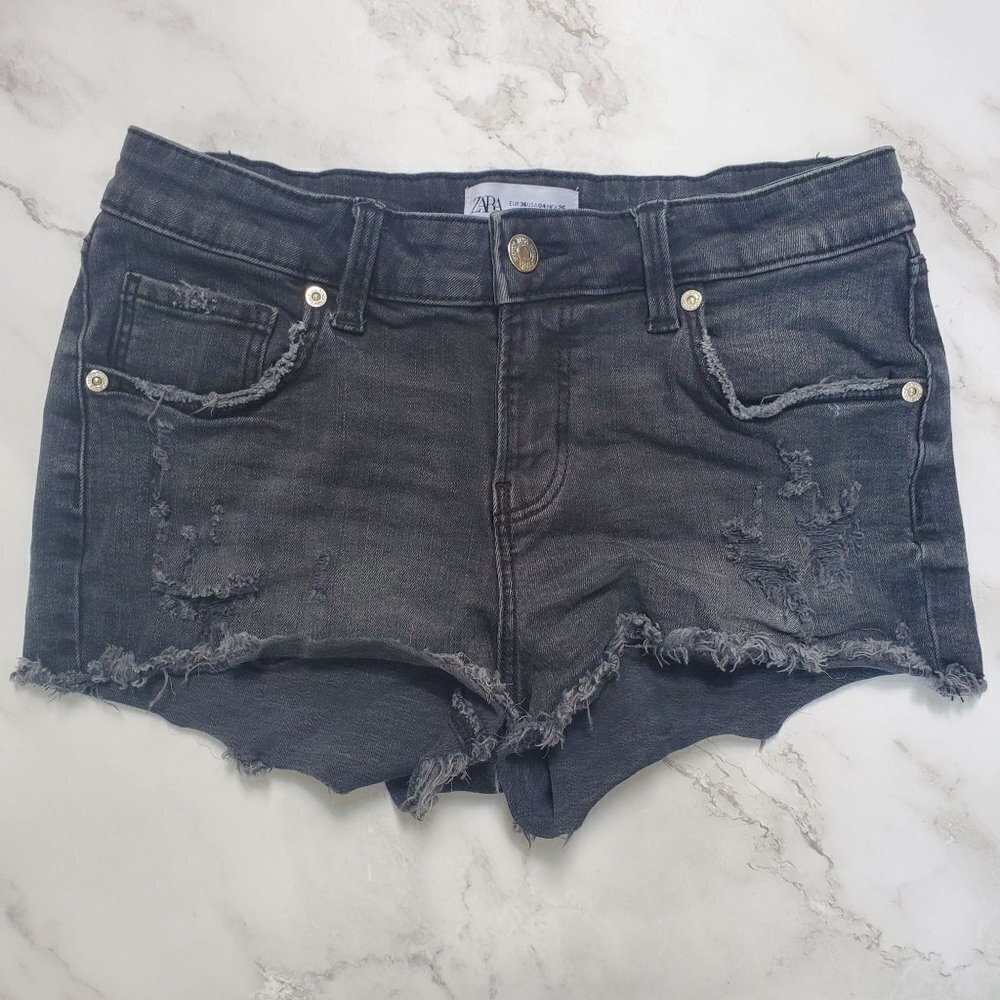 Zara Black Distressed Denim Jean Shorts Women's 4